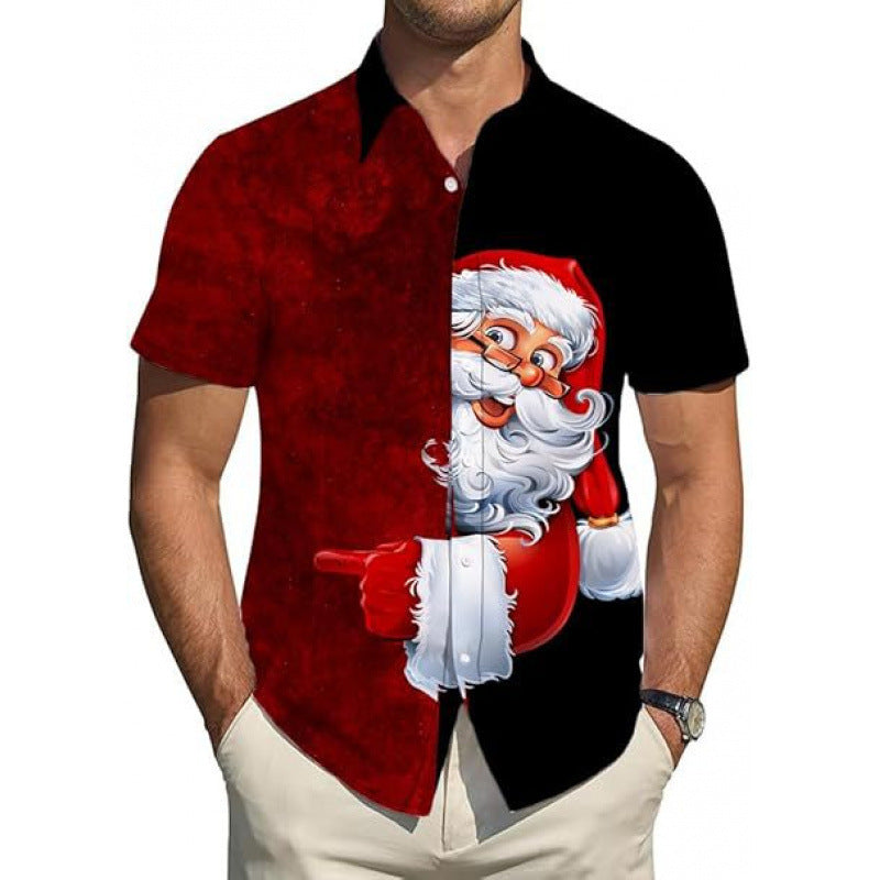 Men's Hawaiian Shirt With Striped Lapel And Short Sleeves
