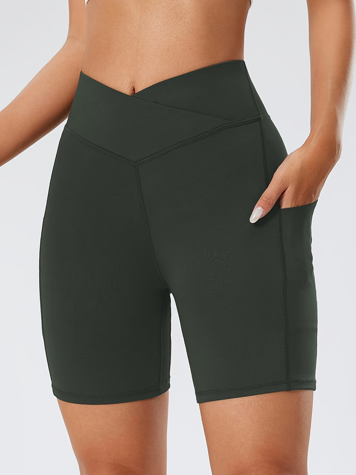 Waist Yoga Shorts With Pocket Cross Waist Yoga Workout