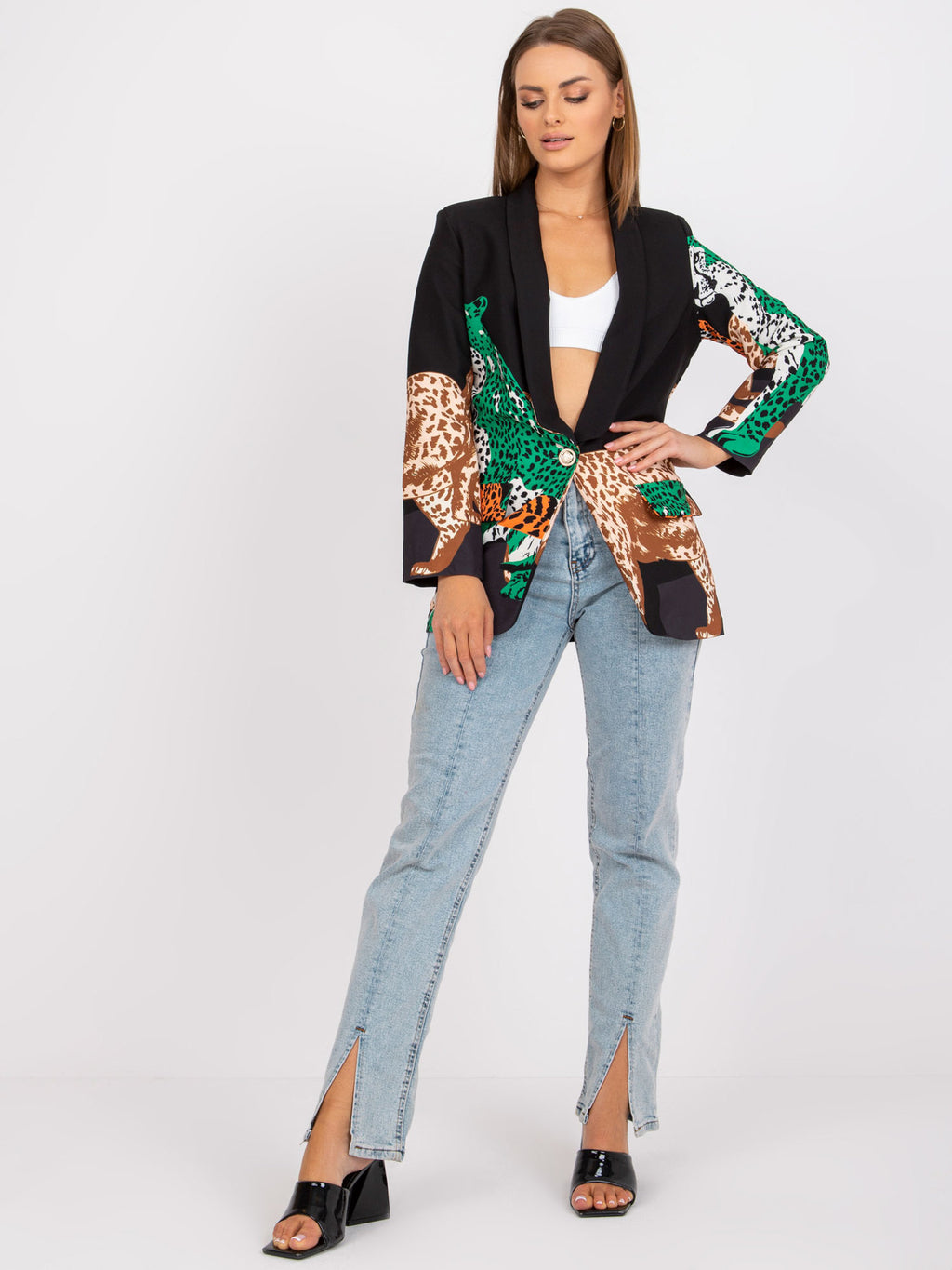 Leopard Print Contrast Color Slim Fit Long Suit Jacket Women