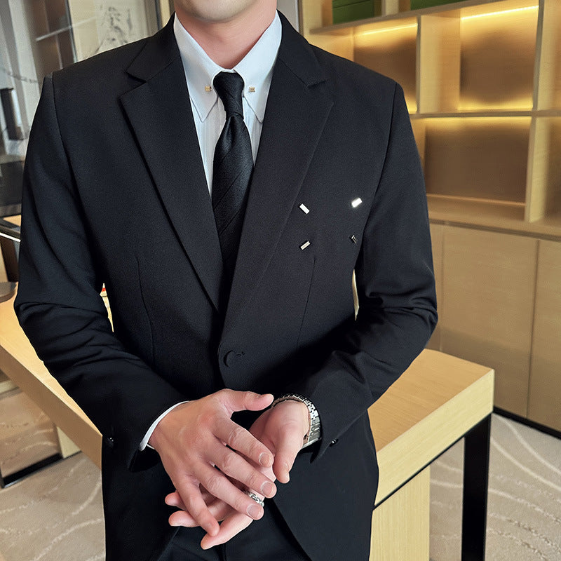 Slim-fit Thin One Button Casual Suit Jacket Men's displayed on a model in a modern setting, showcasing style and elegance.