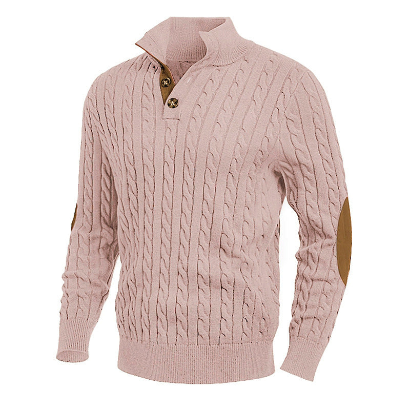 Slim-fit Buttoned Turtleneck Suede Stitching Sweater