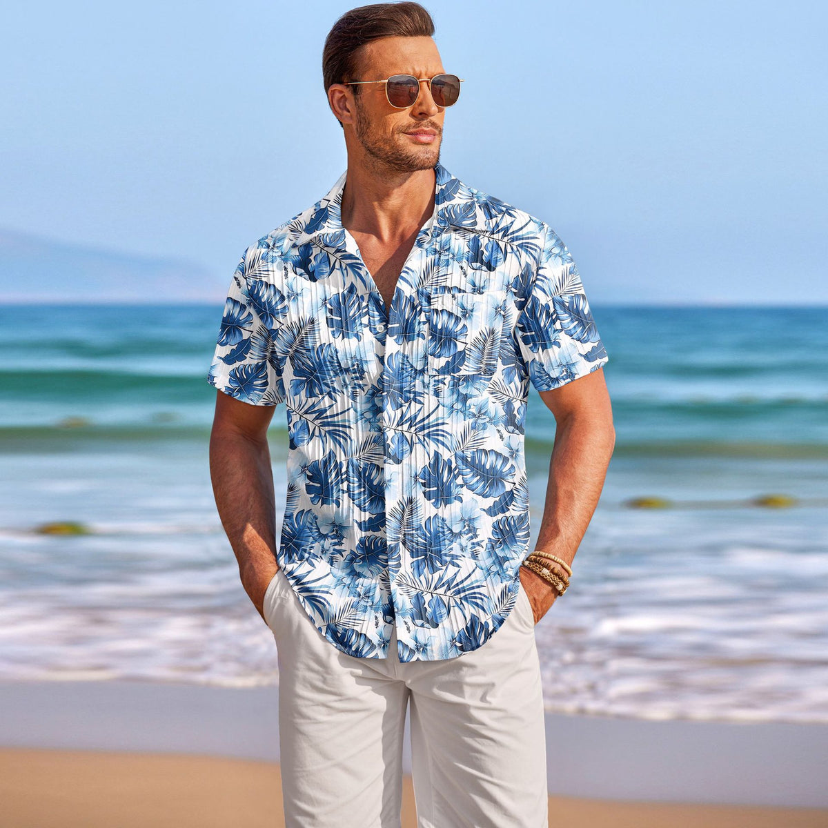 Men Shirt Top Cross Border Short Sleeve Cardigan