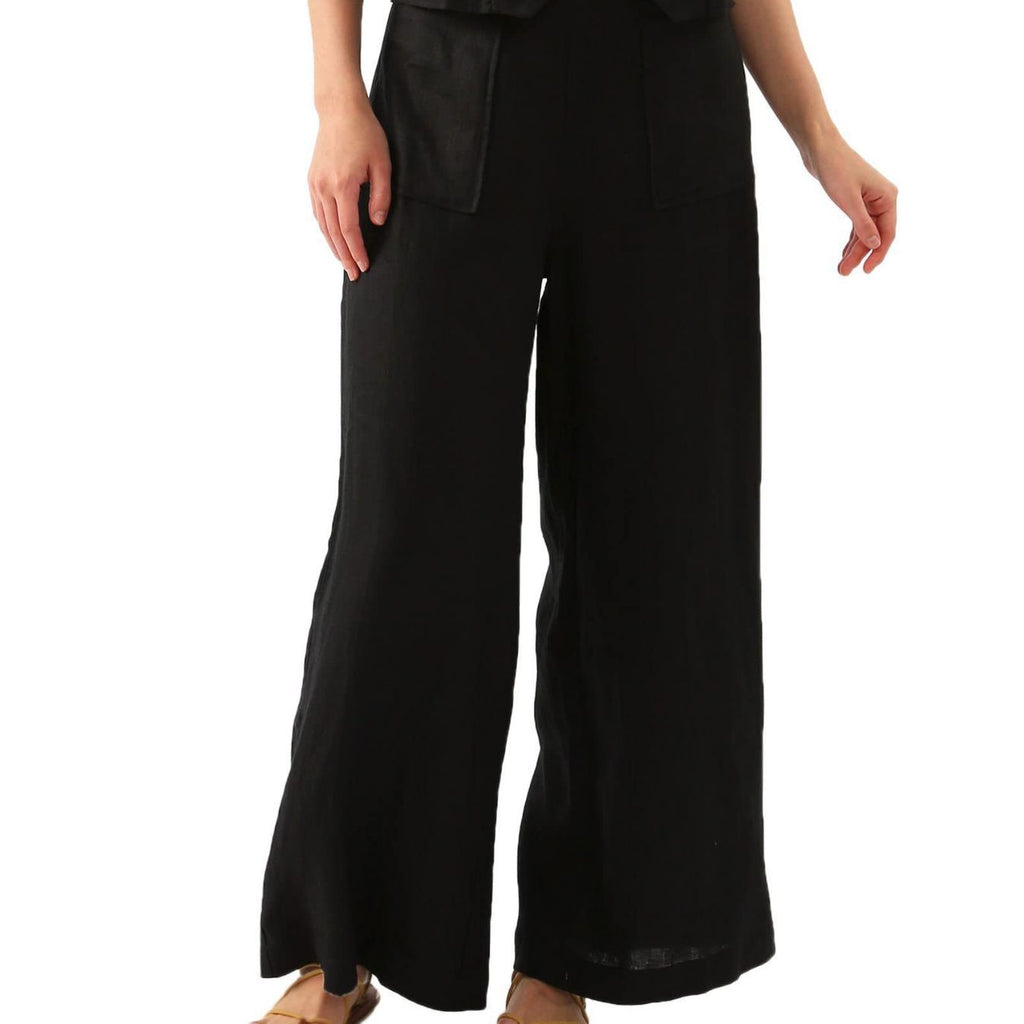 Solid Color Button High Waist Wide Leg Casual Pants Women