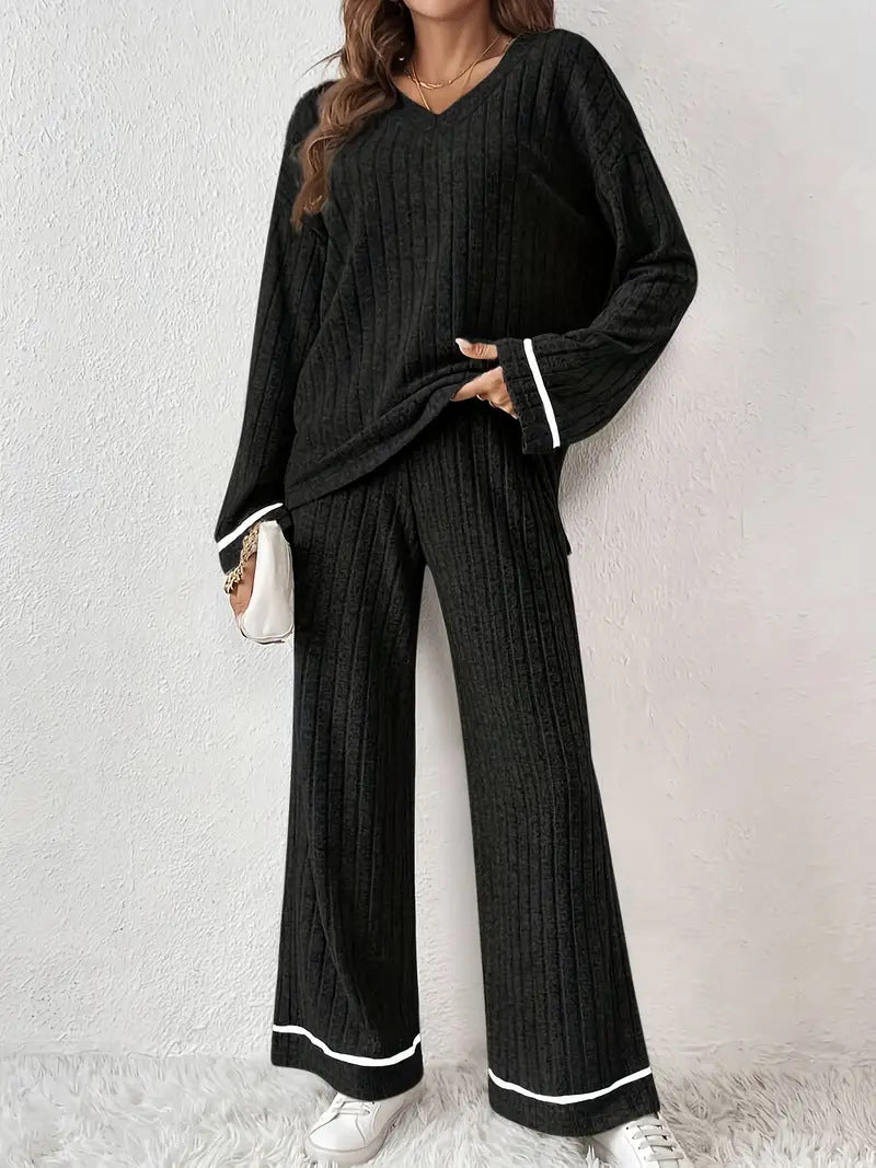 Black Striped Loose-fitting Sanding Sunken Stripe Simple Homewear Suit