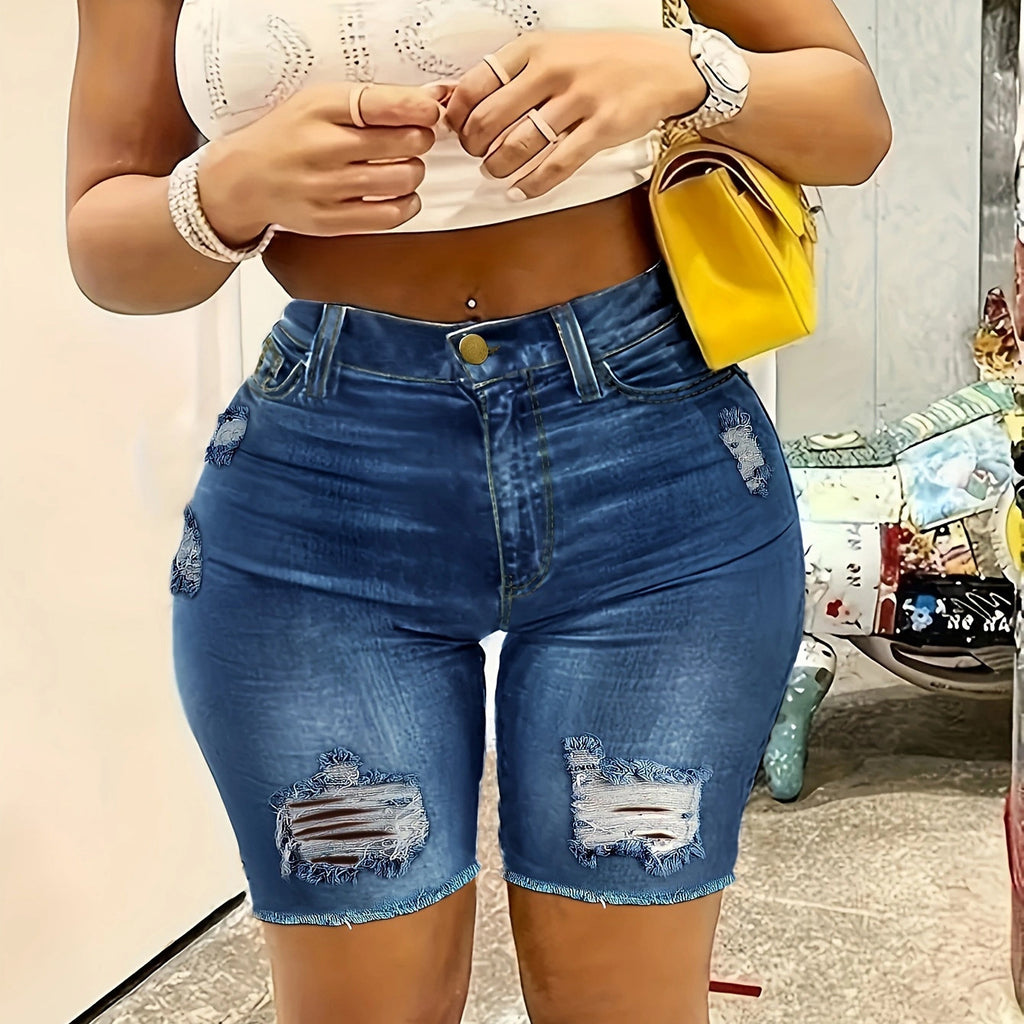 High-waisted Slim-fit Ripped Women's Denim Shorts
