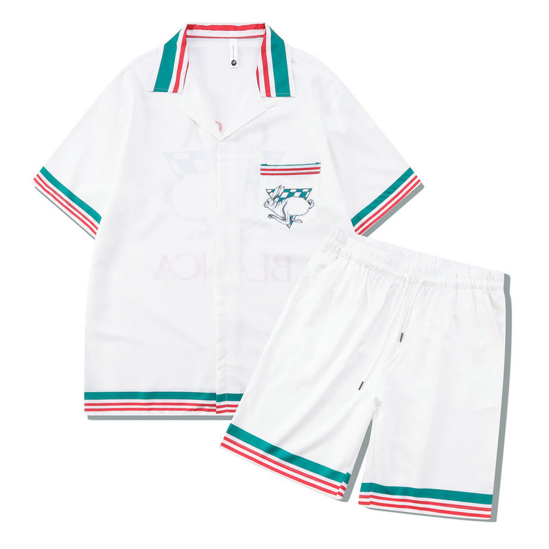 Beach Men And Women Short Sleeve Shirt Outfit back view