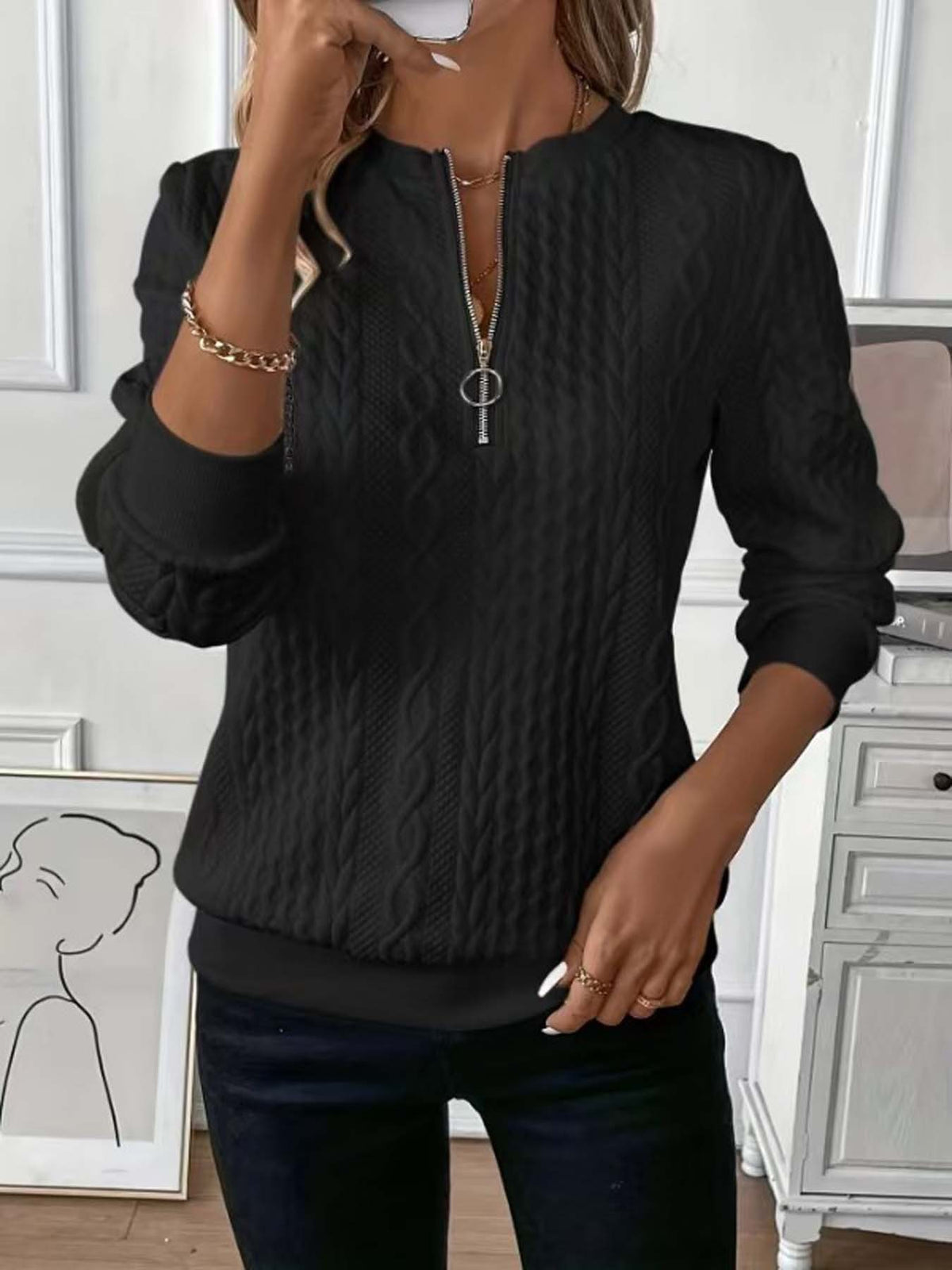European And American Zipper Sweater Women's Coat Cardigan