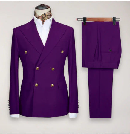 European And American Men's Suit Two-piece Double-breasted back view