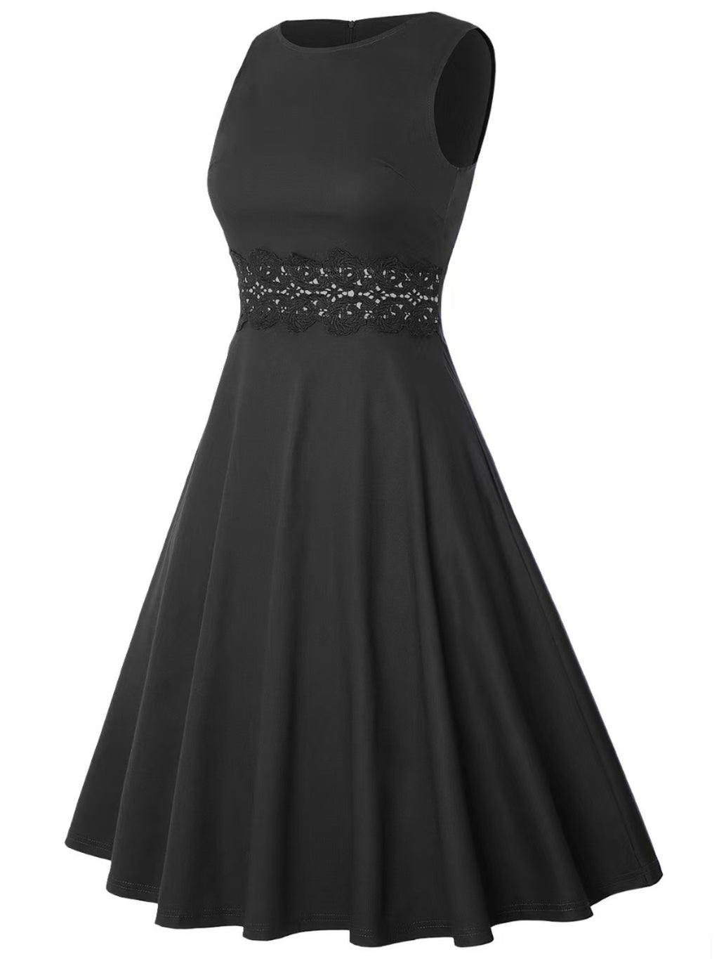 2025 Women's New Retro Style Pocket Pleated Floral Lace Horn A-line Skirt Casual Party Cocktail Dress Sleeveless