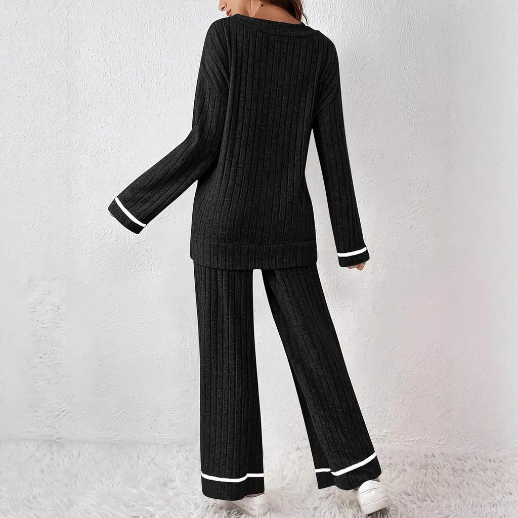 Black Striped Loose-fitting Sanding Sunken Stripe Simple Homewear Suit