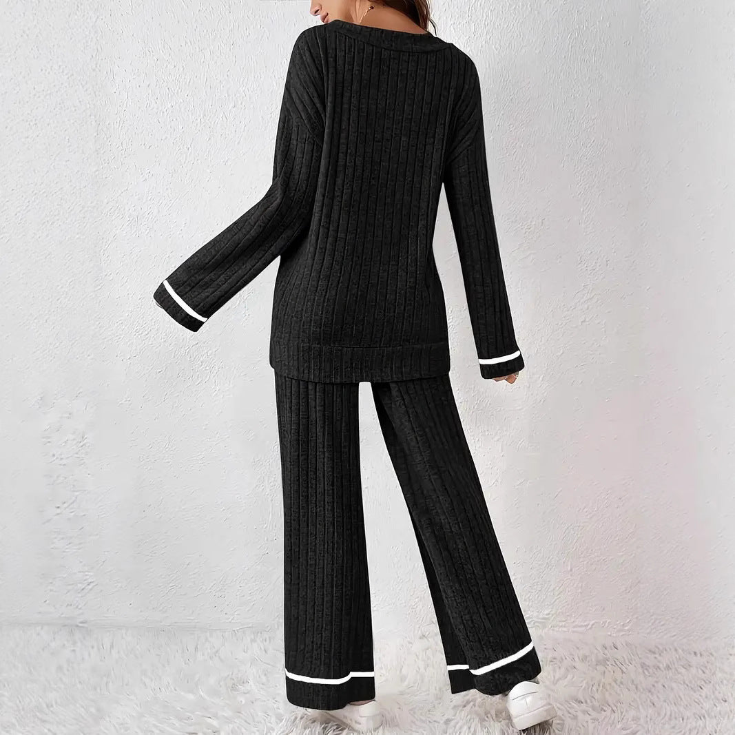 Black Striped Loose-fitting Sanding Sunken Stripe Simple Homewear Suit
