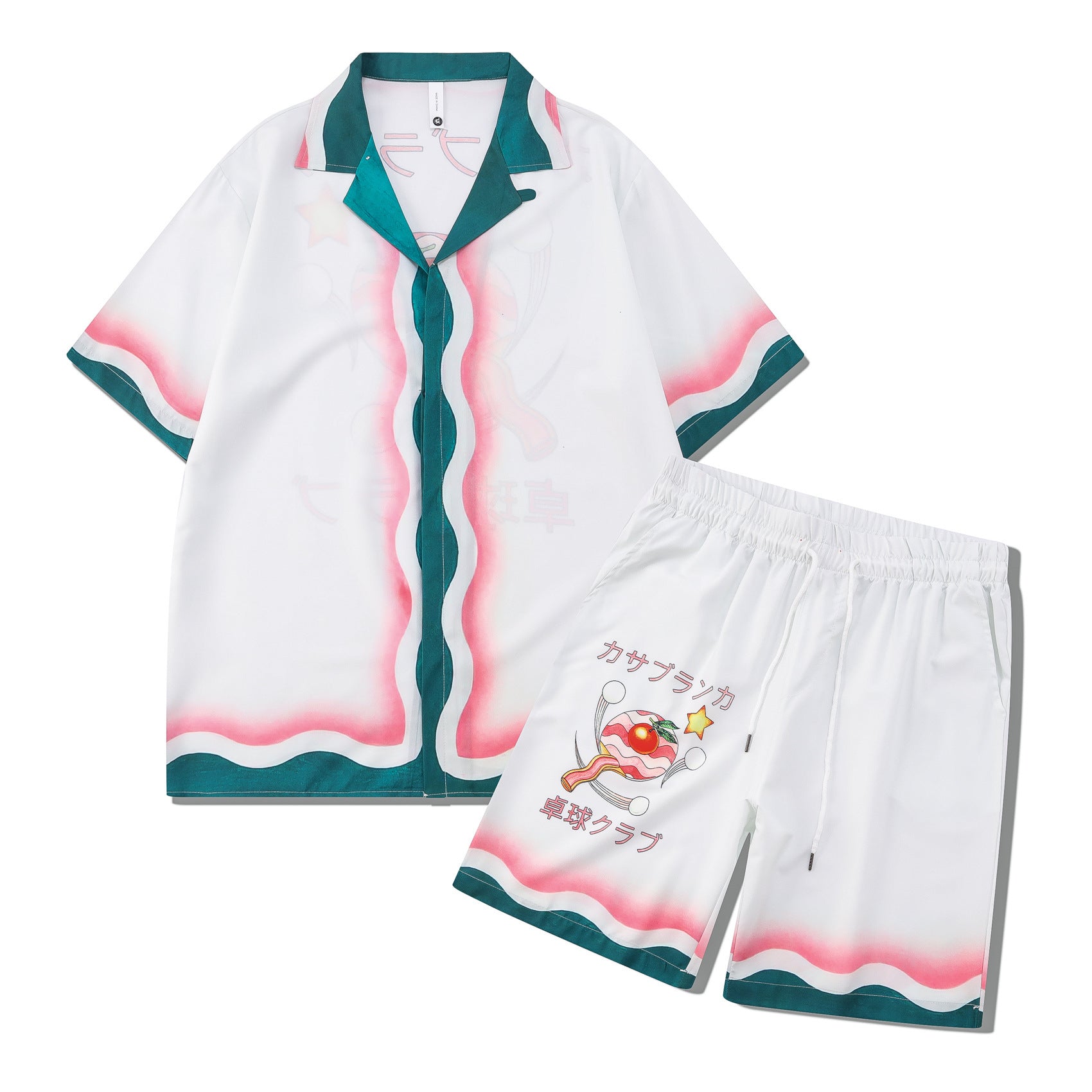 Beach Men And Women Short Sleeve Shirt Outfit front view