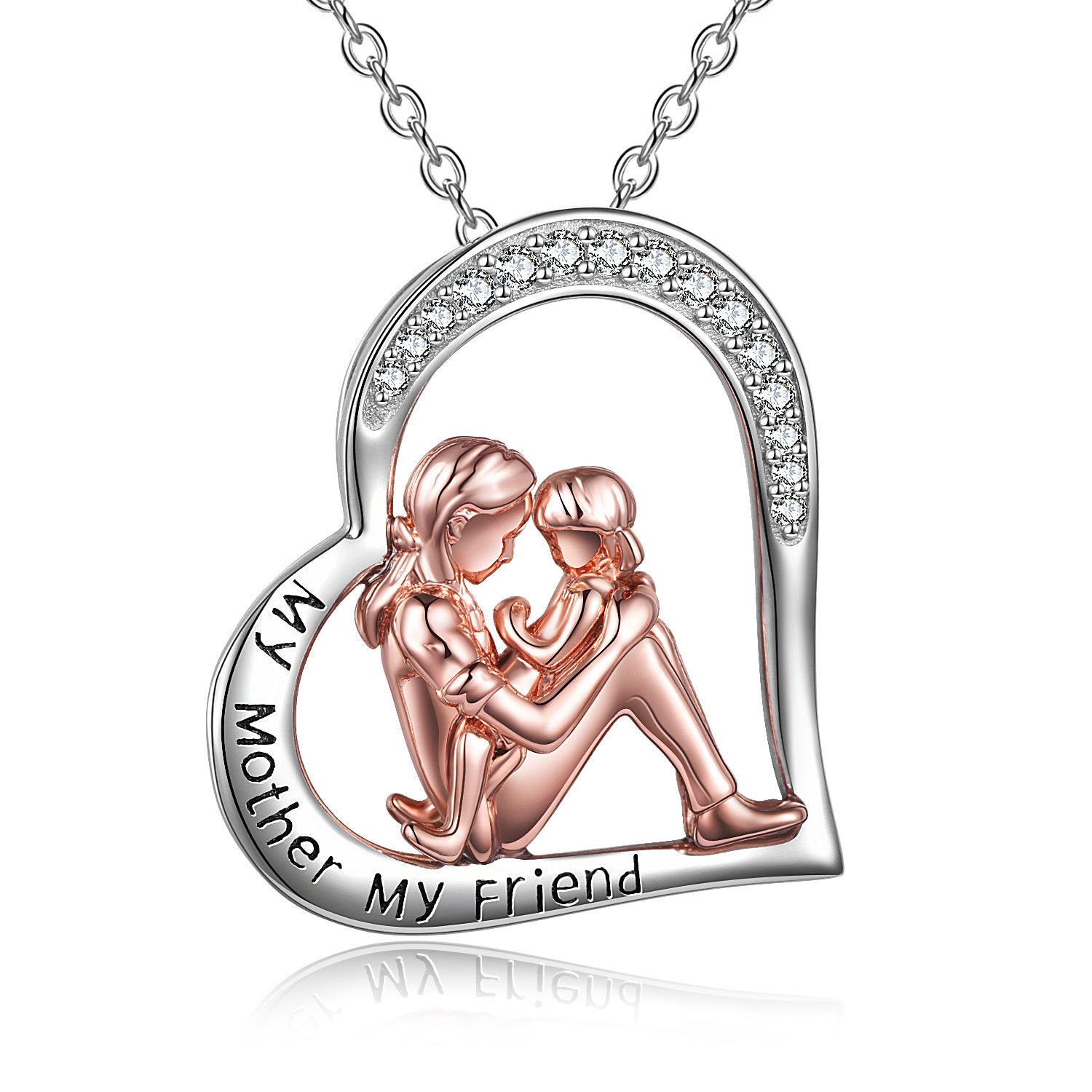 Mother Daughter Necklace 925 Sterling Silver Engraved My Mother My Friend Jewelry Mothers Day Birthday Gifts for Mom from Daughter (Silver)