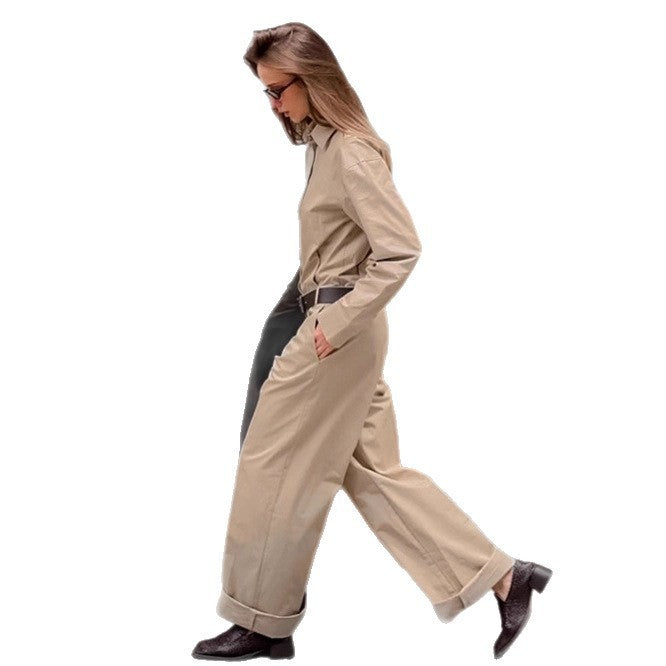 Autumn French Fashion Khaki Cargo Overalls
