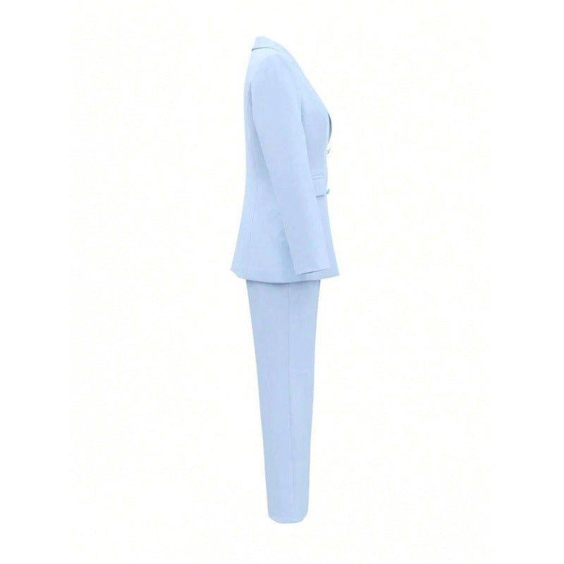 Autumn Solid Color Notched Lapel Double Breasted Pocket Set