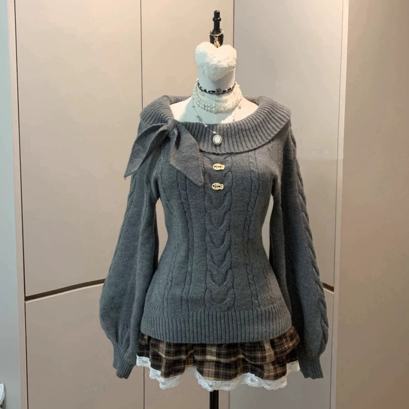 Ancient Early Cute Rabbit Ear Collar Waist-tight Slim Fit Sweater