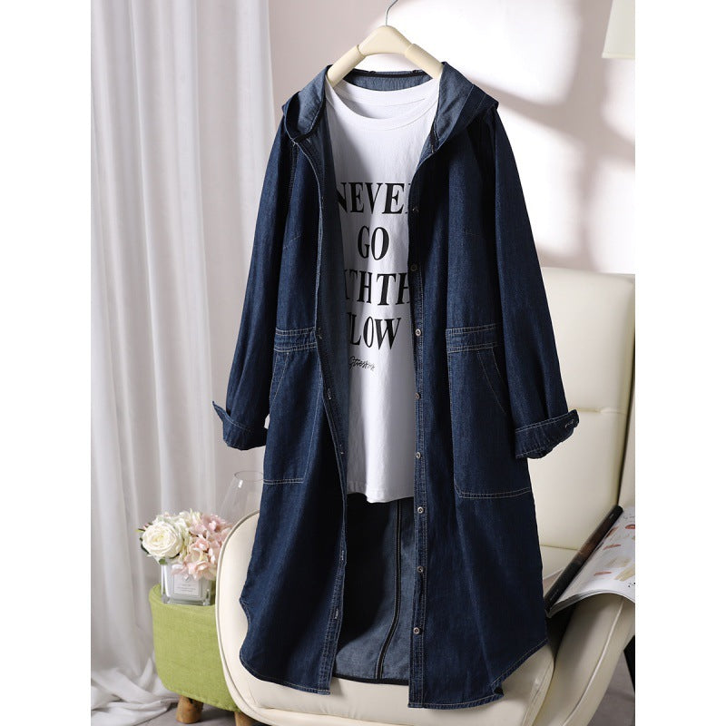 Long Sleeve Solid Color Hooded Large Pocket Casual All-matching Tops