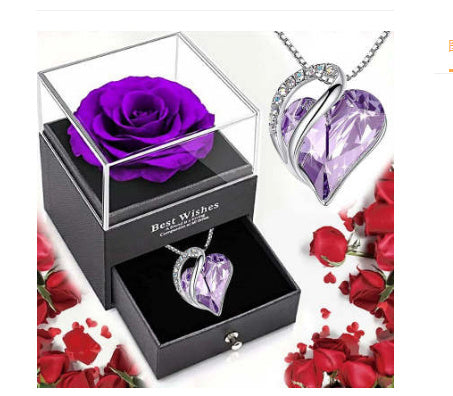 Preserved Flower Jewelry Box Necklace Rose Acrylic