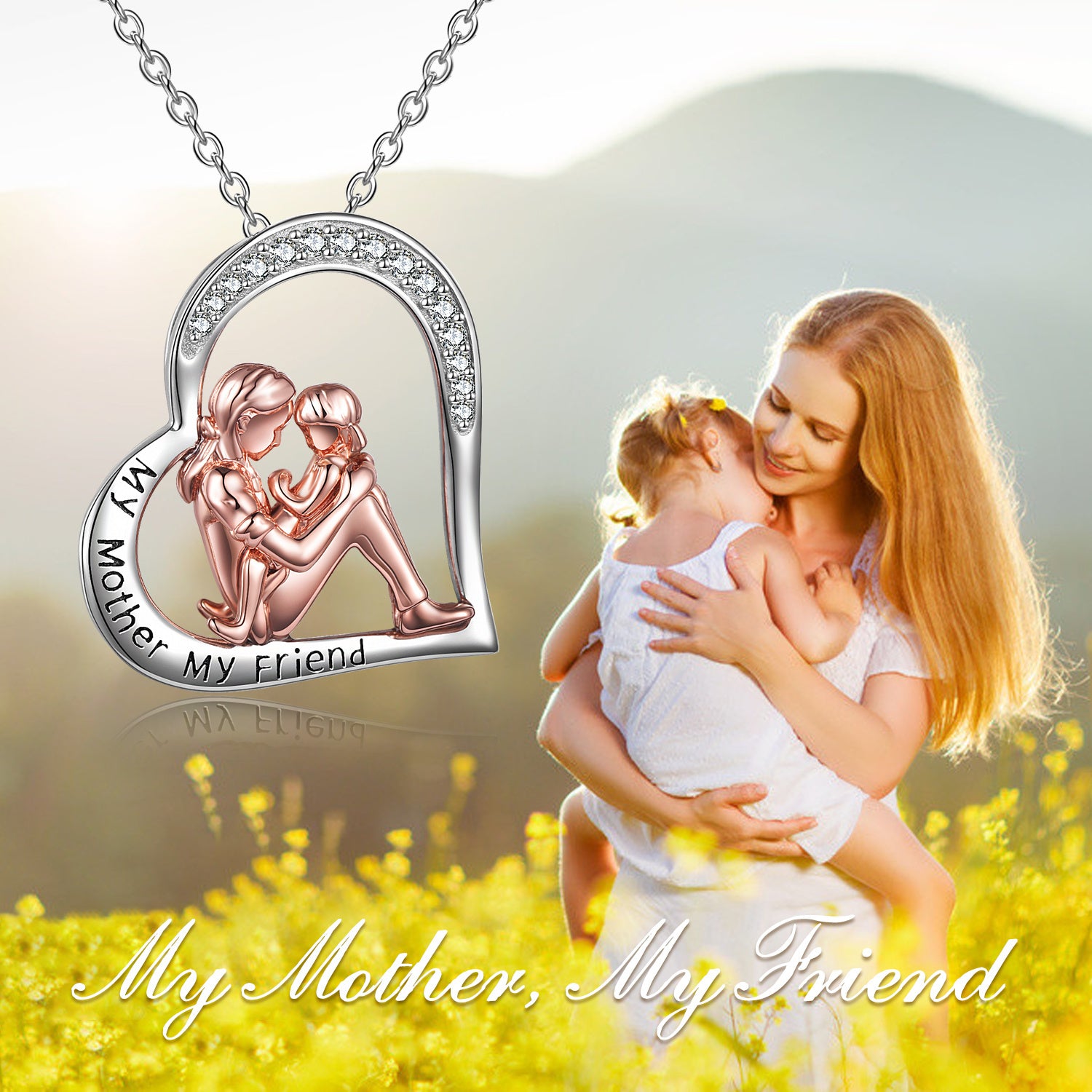 Mother Daughter Necklace 925 Sterling Silver Engraved My Mother My Friend Jewelry Mothers Day Birthday Gifts for Mom from Daughter (Silver)
