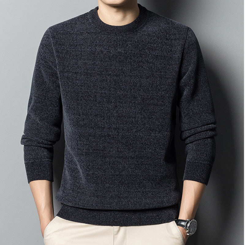Fleece-Lined Keep Warm Pure Color Men's Sweater front view