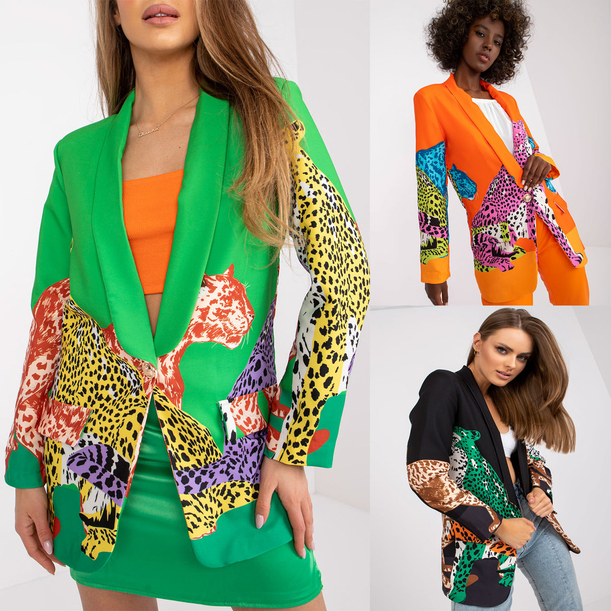 Leopard Print Contrast Color Slim Fit Long Suit Jacket Women