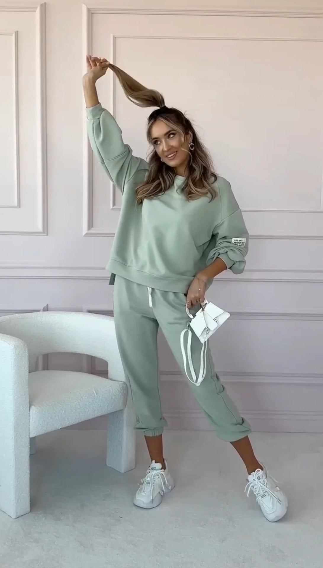 Autumn And Winter Solid Color Loose Sweater Suit Casual Two-piece Suit