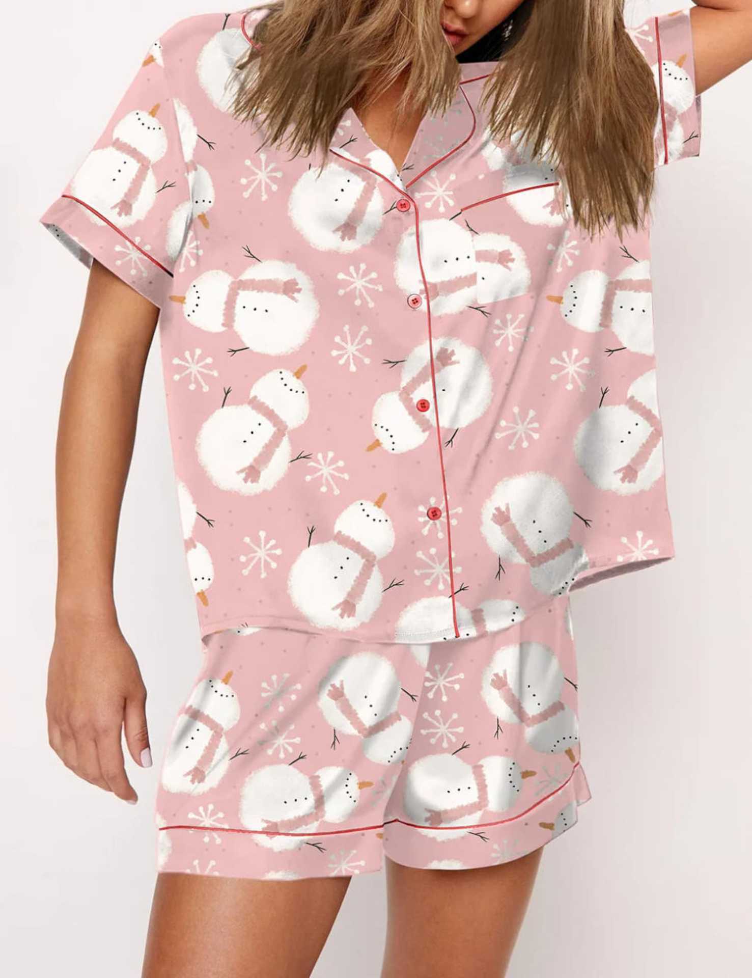 Autumn Christmas Digital Printing Lapel Short Casual Women Top Front View
