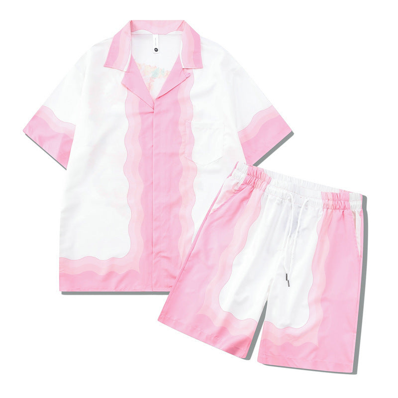 Beach Men And Women Short Sleeve Shirt Outfit front view