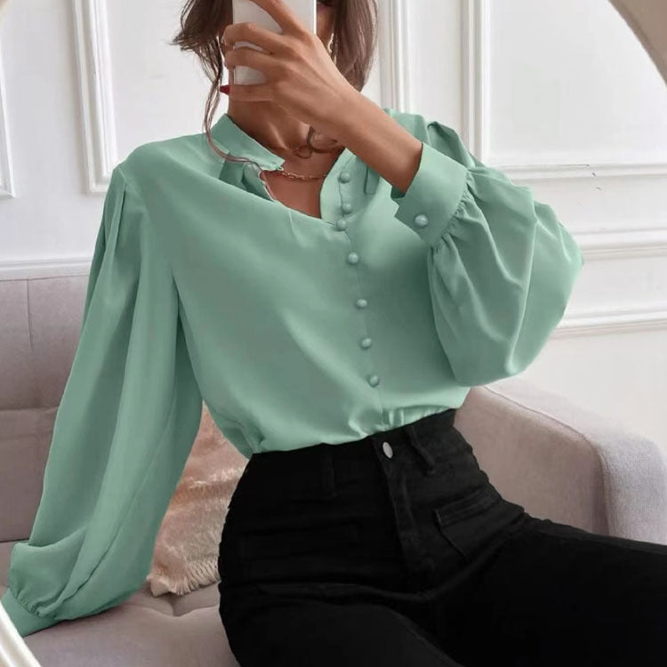 Women's Long-sleeved Single-row Button Loose Top