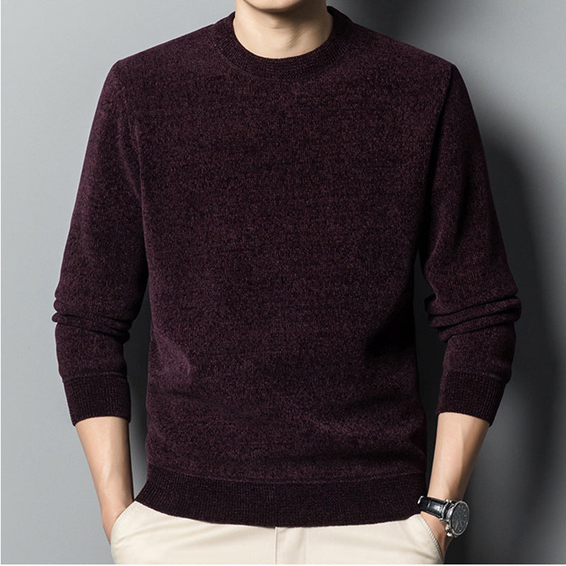 Fleece-lined Keep Warm Pure Color Men's Sweater in dark purple, showcasing a stylish and comfortable design for cold weather.