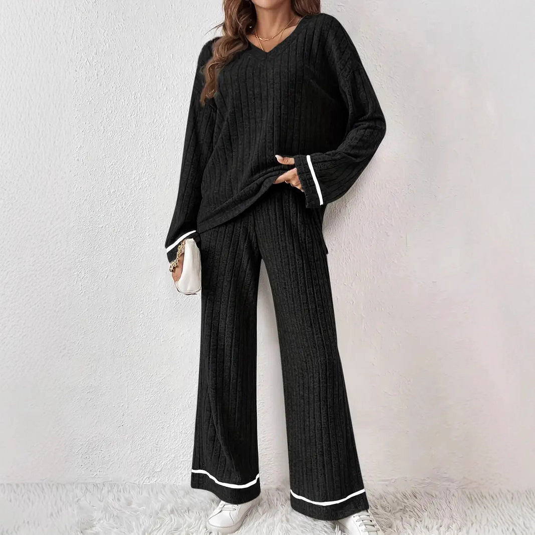 Black Striped Loose-fitting Sanding Sunken Stripe Simple Homewear Suit