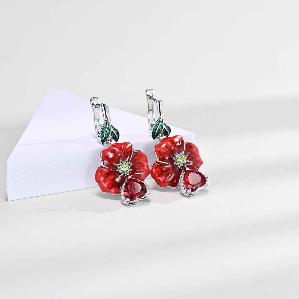 Love Heart-shaped Ring Enamel Epoxy Earrings Zircon Pendant Necklace Set