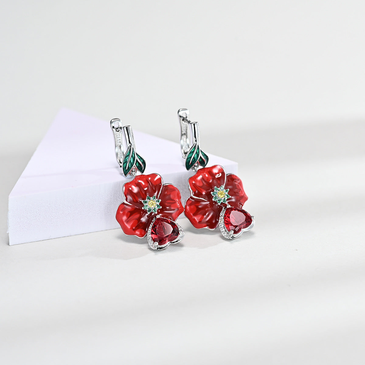 Love Heart-shaped Ring Enamel Epoxy Earrings Zircon Pendant Necklace Set
