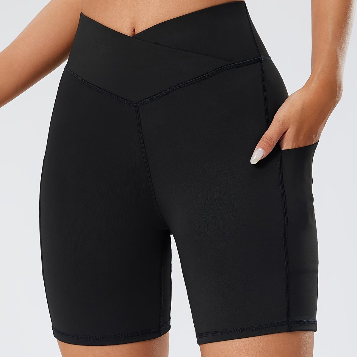 Waist Yoga Shorts With Pocket Cross Waist Yoga Workout