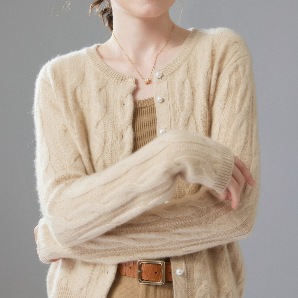 Autumn And Winter New Pure Color Cashmere Women's Knitted Cardigan
