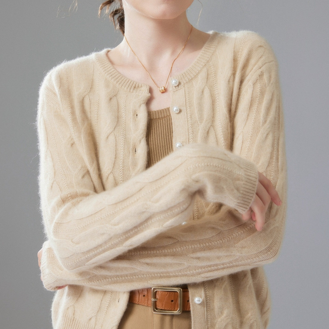 Autumn And Winter New Pure Color Cashmere Women's Knitted Cardigan