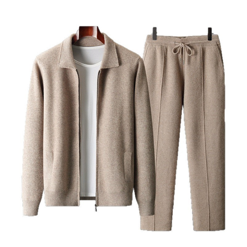 Men's Loose Lapels Thickened Oversized Knit Cardigan Suit front view