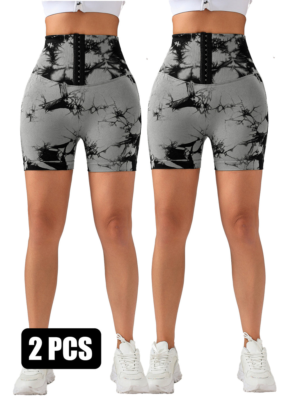 2 Pack 3-ROW HOOK Seamless Sexy Tie Dye Shorts Scrunch Butt Lifting Tummy Control High Waist Quick Drying Sports Yoga Shorts