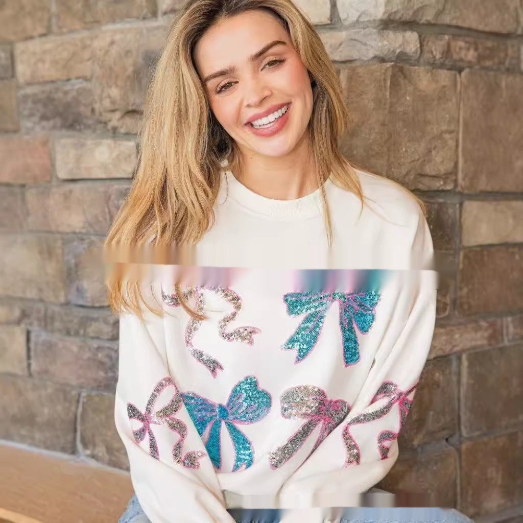 Women's Christmas Sequins Loose-fitting Casual Sweatshirt Round Neck Long Sleeve