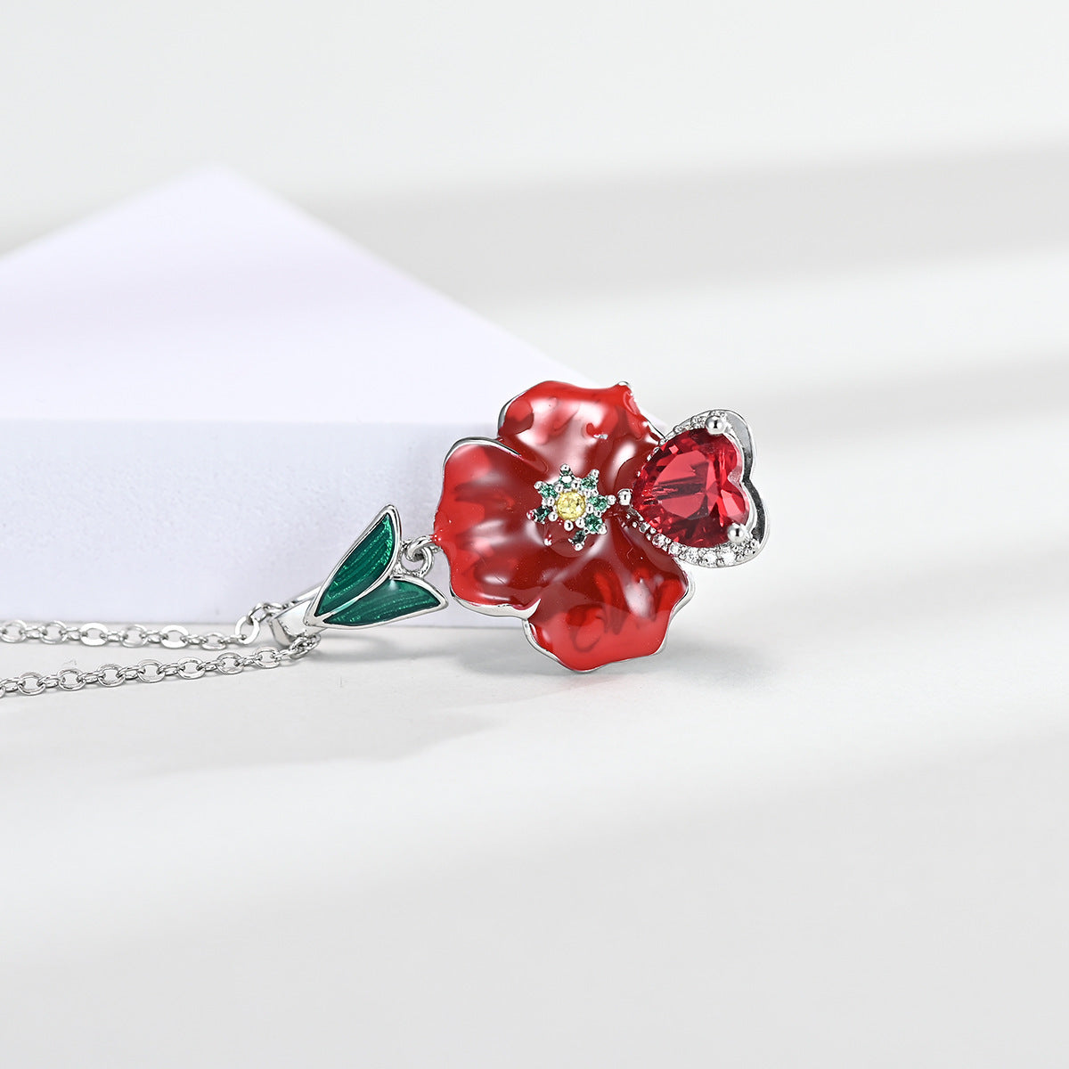 Love Heart-shaped Ring Enamel Epoxy Earrings Zircon Pendant Necklace Set
